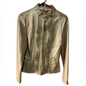 FRIDA‎ G FAUX LEATHER JACKET WITH PLEATED FRONT 2 FRONT POCKETS M GOLD